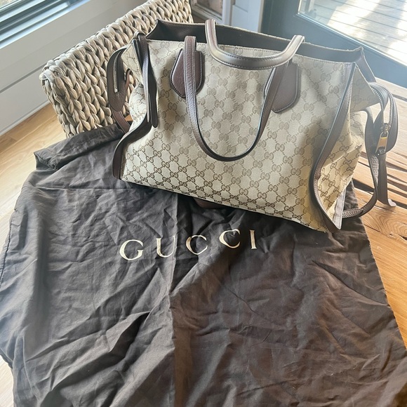 Authentic GUCCI Ramble original gg canvas and Brown leather layered tote - Picture 16 of 16